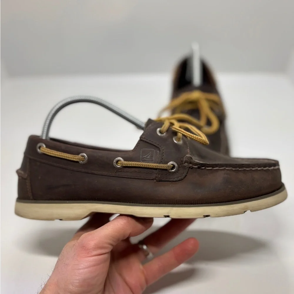 Sperry Men’s Brown Leather Boat Shoes Size 7.5M Classic Moc Toe Deck Shoes